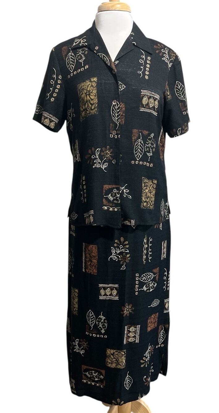 Liz Baker Women's M 90s Boho Earthy Woodland Casual Blouse & Maxi Skirt 2pc Set